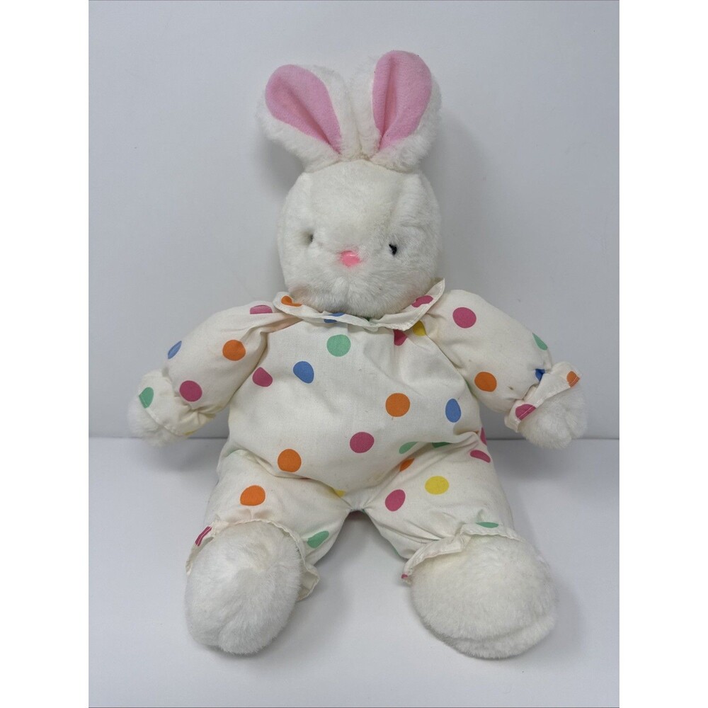 Vintage Polka Dot Bunny Rabbit Prestige Clown White Plush Stuffed 16" 1987 PTC